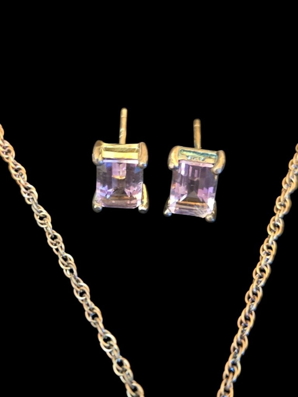 Sterling Silver Lavender Emerald Cut Necklace Stud Earring Set 925 Amethyst - Picture 11 of 11